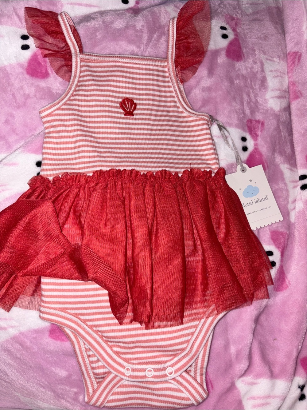 cloud island Red and White Striped Tulle-Trim One-Piece